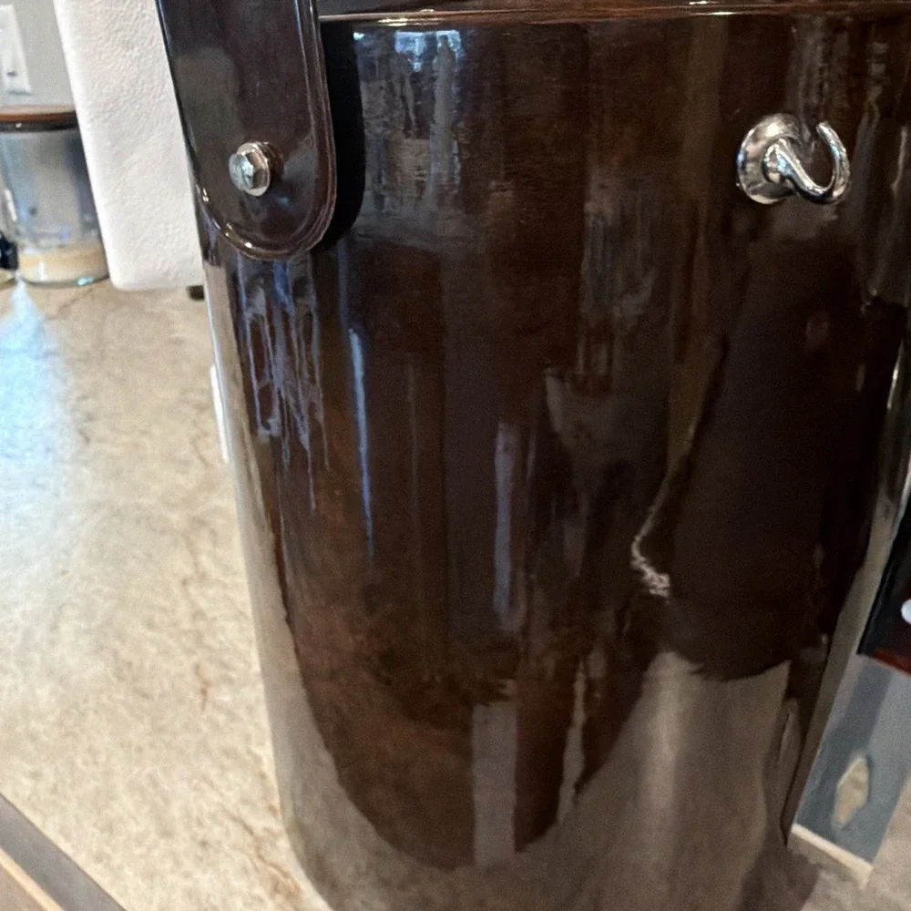 VTG Georges Briard Brown Faux Padded Tortoise Shell Ice‎ Bucket With Tongs